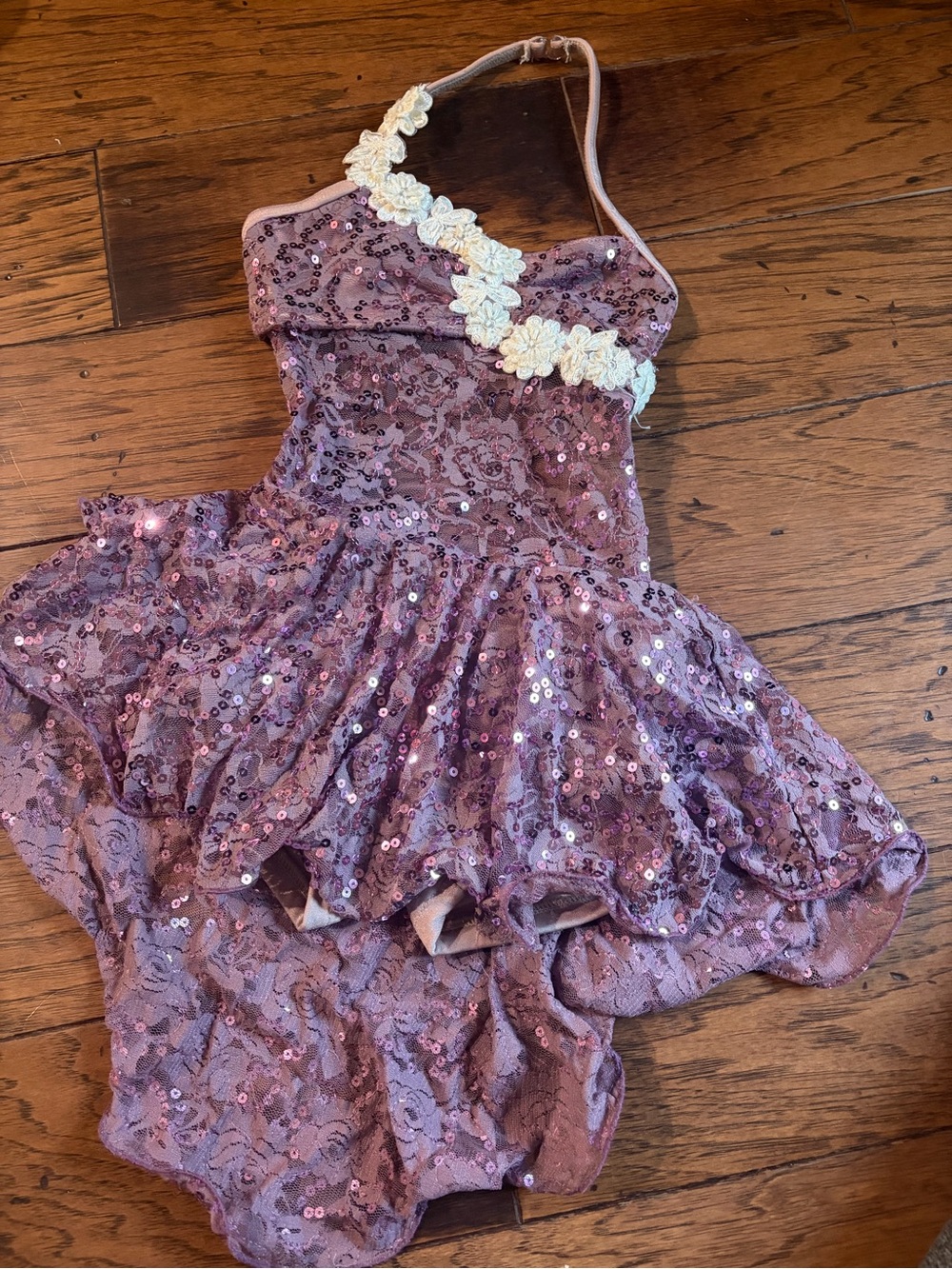 Girls Lavender Sequin Dance Dress with Floral Accent